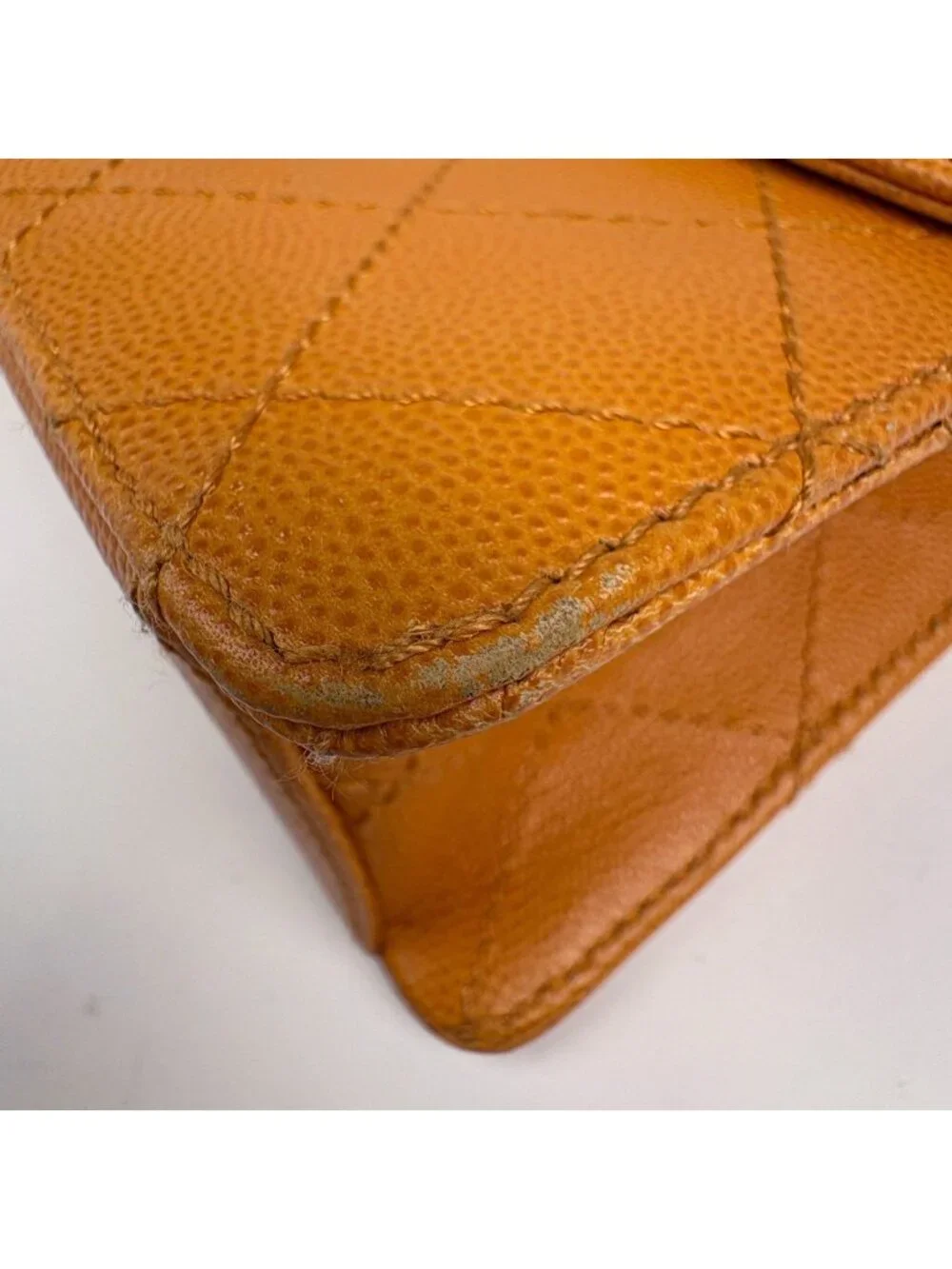 Chanel CC Logo Chain Shoulder Bag Quilted Caviar Leather Orange